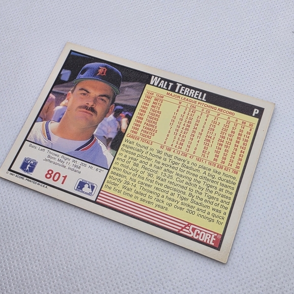 1991 Score Walt Terrell Detroit Tigers #801 Baseball Card - Picture 5 of 5